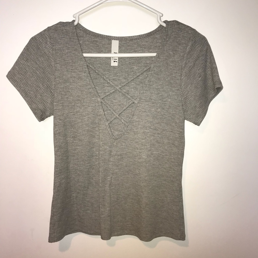 Grey Crisscross Low Cut Top